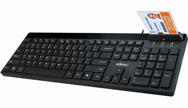 Alt view image 16 of 20 - Adesso AKB-140SB Desktop Keyboard with Built-in Smart Card Reader 104-Key Full Size Low Profile Membrane USB Wired for Windows PC Secure Login Banking Healthcare Office