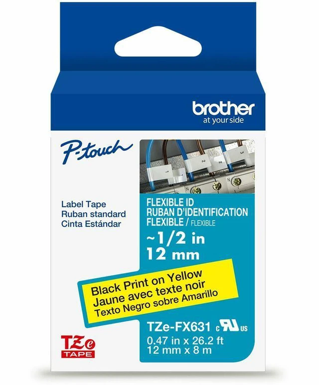 Main image of Brother Genuine P-touch TZeFX631 BK on YL Label Tape Flexible ID Laminated 12mmX8m