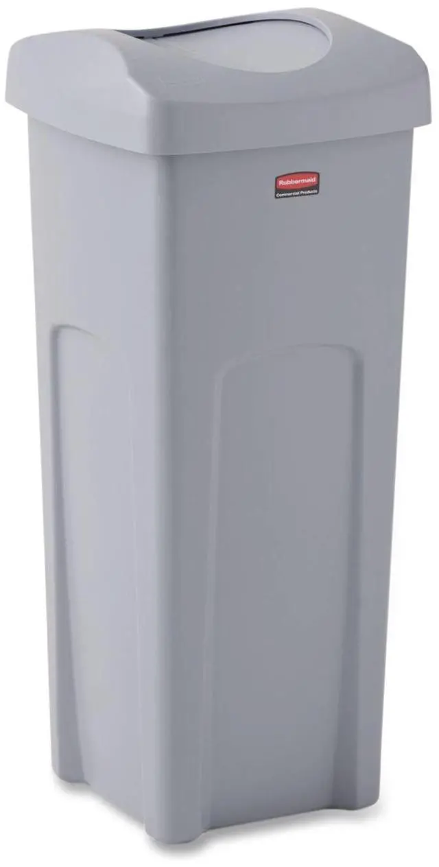 Main image of Universal Square Trash Can with Swing Lid 23 gal Plastic Gray 2143862