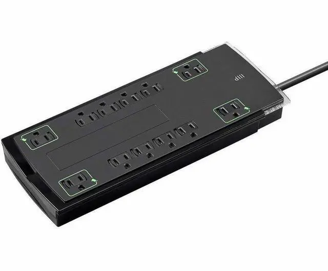 Alt view image 7 of 7 - Monoprice 12 Outlet Slim Surge Protector Power Strip - 10 Feet - Black | Heavy Duty Cord | UL Rated, 4,230 Joules With Grounded And Protected Light Indicator