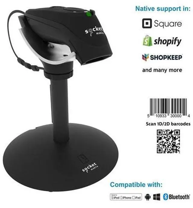Alt view image 8 of 8 - Socket Mobile D720 Barcode Scanner (with rechargeable battery pre-installed) - Wireless Connectivity - 19.49" Scan Distance - 1D, 2D - Imager - Omni-directional - Bluetooth - USB - Black - Stand