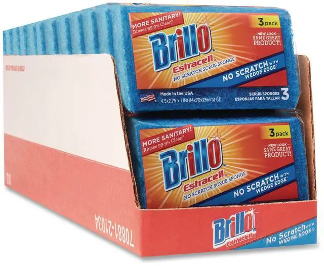 Main image of Estracell No Scratch Kitchen Sponges 4.5 x 2.75 1" Thick Blue 3 Sponges/Pack 8 Packs/Carton 21034