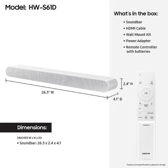 Alt view image 9 of 14 - Samsung HW-S61D 5.0 Ch All-in-one Wireless Dolby Atmos Soundbar (2024)