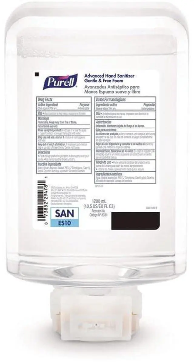 Alt view image 2 of 7 - Advanced Hand Sanitizer Fragrance Free Foam For ES10 Automatic Dispensers 1200 mL Refill Fragrance-Free 2/Carton 835102