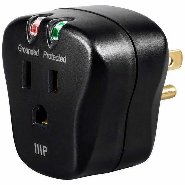 Alt view image 6 of 6 - Monoprice 1 Outlet Portable Mini Power Surge Protector Wall Tap - Black | UL Rated 540 Joules With Grounded And Protected Light Indicator