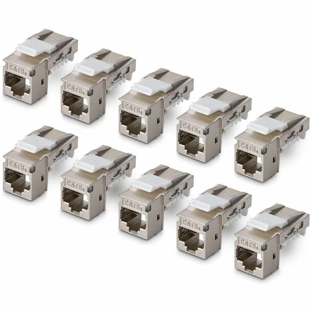 Main image of StarTech Shielded Cat6a Keystone Jack 10-Pack RJ45 Ethernet Keystone Jacks STP Cat6a Wall Jack 90-Degree Toolless