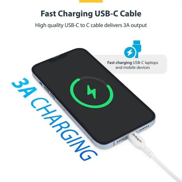 Alt view image 3 of 6 - StarTech 3ft 0.9m White USB-C Charging Cable 2-Pack USB 2.0 Type-C Laptop Charger Cord 60W Power Delivery TPE Jacket