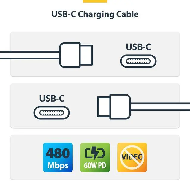 Alt view image 4 of 6 - StarTech 3ft 0.9m White USB-C Charging Cable 2-Pack USB 2.0 Type-C Laptop Charger Cord 60W Power Delivery TPE Jacket