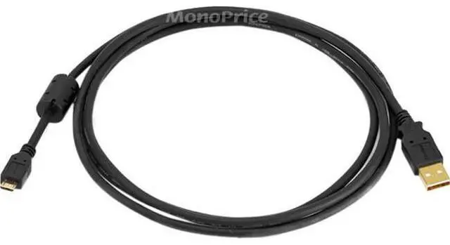 Alt view image 7 of 9 - Monoprice USB 2.0 Cable - 6 Feet - Black | USB Type-A Male to Micro Type-B 5-pin Male 28/24AWG Cable with Ferrite Core, Gold Plated