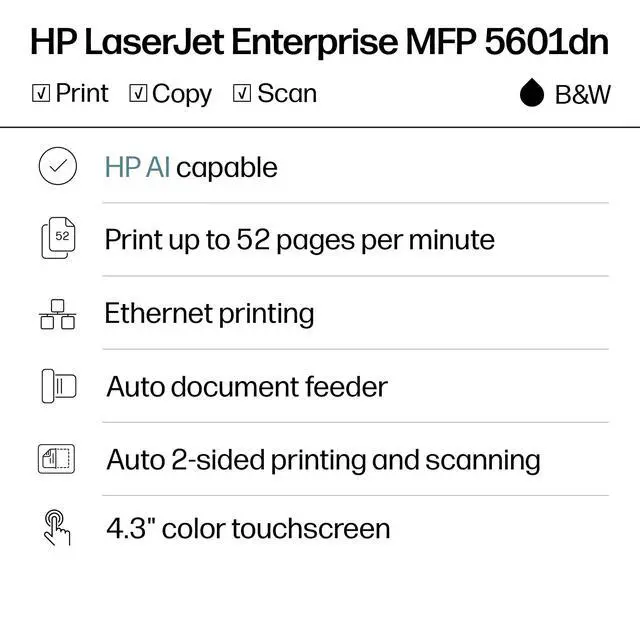 Alt view image 2 of 7 - HP LASERJET ENT MFP 5601DN PRINTER, A29Z5A