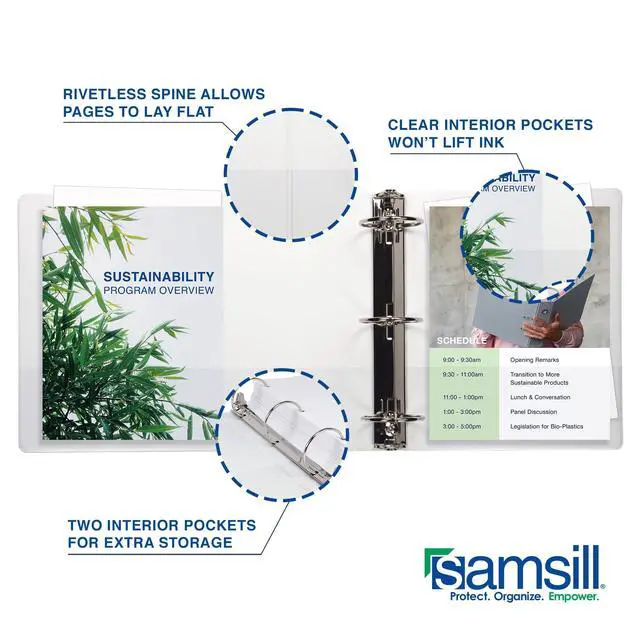 Alt view image 6 of 8 - Samsill Economy Ring Binder 1 1/2" Binder Capacity - Letter - 8 1/2" x 11" Sheet Size - 325 Sheet Capacity - 3 Ring - Fastener: Round Ring - Pocket: 2, Internal - Polypropylene, MP128557