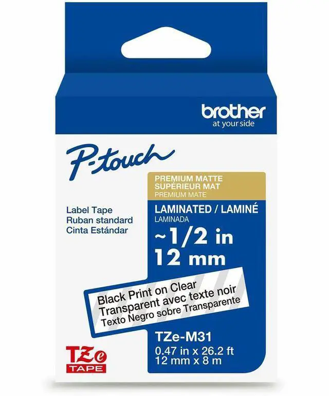 Main image of Brother Genuine P-touch TZeM31 BK on CLR Label Tape Premium Matte Laminated 12mmX8m