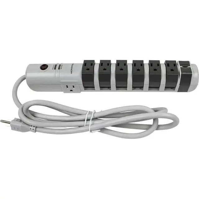 Alt view image 7 of 7 - Monoprice Power & Surge - 8 Outlet Rotating Surge Strip - Gray | UL Rated 2, 160 Joules with Grounded and Protected Light Indicator