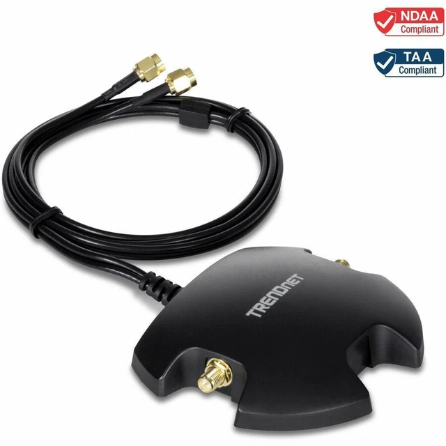 Alt view image 10 of 12 - TRENDnet TEW-LB101, Magnetic Dual Antenna Mounting Base Stand RP-SMA Female with RP-SMA Male Extension Cable 1m (3.3 ft.), Black