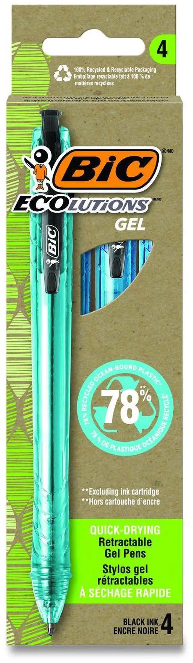 Main image of Ecolutions Gel Pen Retractable Medium 1 mm Black Ink Blue Barrel 4/Pack RGLE4BLK