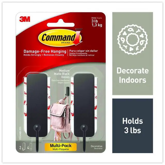 Main image of Command Medium Matte Black Wall Hooks 17034MB-2ES, 2 Pack