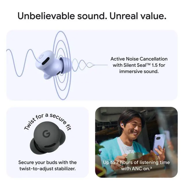 Alt view image 7 of 12 - Google Pixel Buds 2a Earset - Gemini - Stereo - True Wireless - Bluetooth - Earbud - Binaural - In-ear - Iris