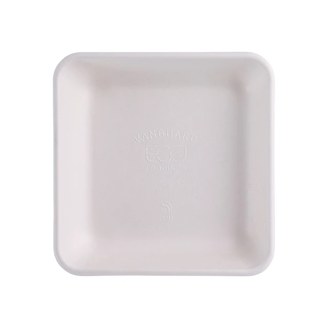 Alt view image 4 of 7 - Vanguard Worldview Renewable and Compostable Sugarcane Take-Out Containers 47 oz 9 x 9 x 1.5 White 200/Carton EPSCS9TNFA