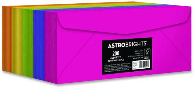 Main image of Astrobrights Color 10 Envelopes, 4.125" x 9.5", 24 Lb/89 Gsm, "Happy" 5-Color Assortment, 200 Pack (92109)