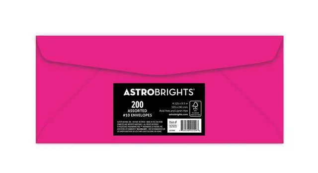 Alt view image 3 of 3 - Astrobrights Color 10 Envelopes, 4.125" x 9.5", 24 Lb/89 Gsm, "Happy" 5-Color Assortment, 200 Pack (92109)