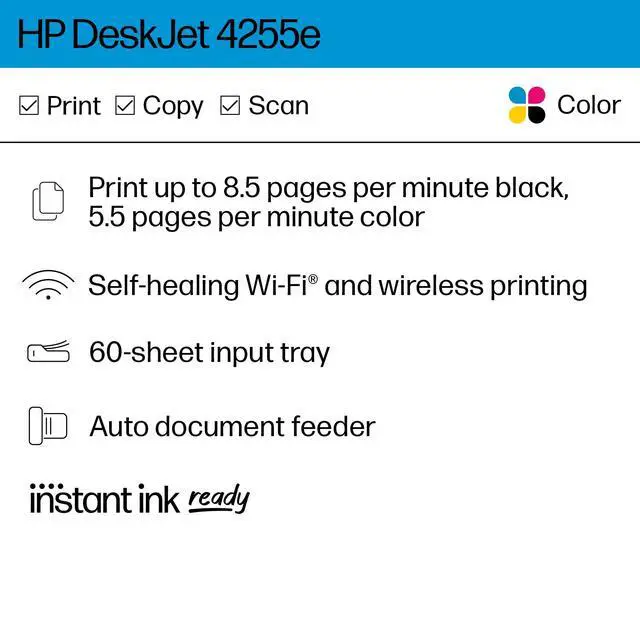 Alt view image 4 of 7 - HP DeskJet 4255e All-in-One Color Printer, White 588S6A#B1H