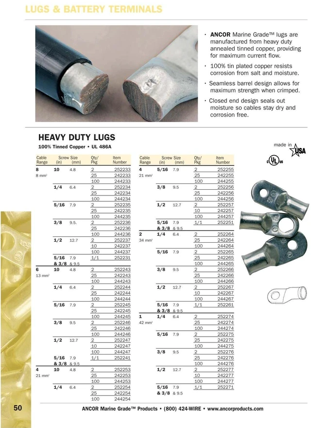 Alt view image 3 of 4 - Ancor Heavy Duty Lug 4GA Wire #10 Post *2-Pack