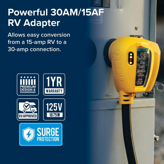 Alt view image 3 of 6 - Camco Power Grip RV 12" 30Amp Circuit Analyzer Dogbone - Integrated Surge Protection