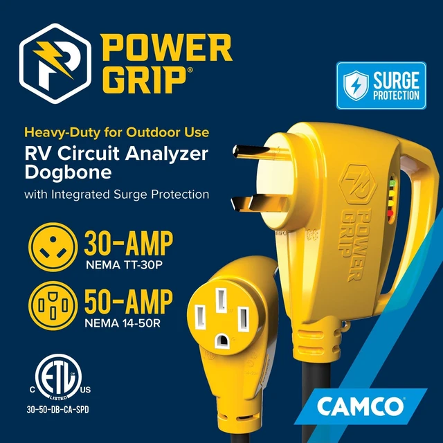 Alt view image 2 of 6 - Camco Power Grip RV 18" 30Amp Circuit Analyzer Dogbone - Integrated Surge Protection