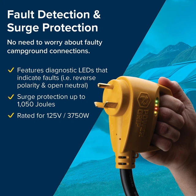 Alt view image 4 of 6 - Camco Power Grip RV 18" 30Amp Circuit Analyzer Dogbone - Integrated Surge Protection