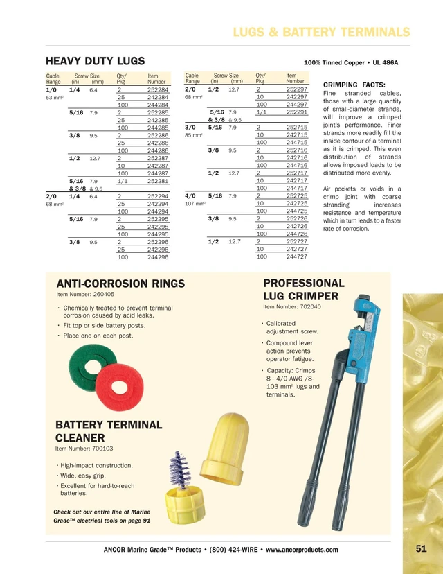 Alt view image 3 of 3 - Ancor Heavy Duty Lug 6GA Wire 1/2" Post *10-Pack