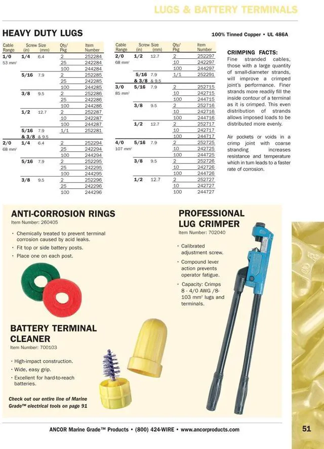 Alt view image 7 of 7 - Ancor Heavy Duty Lugs - 3/0 Gauge Wire - 5/16" Post - 2-Pack
