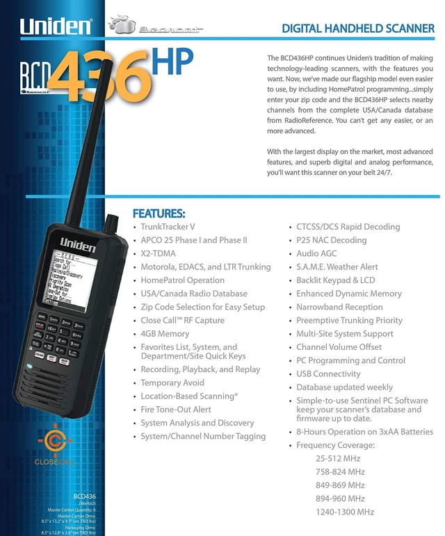 Alt view image 13 of 16 - UNIDEN BCD436HP HOMEPATROL SERIES DIGITAL HANDHELD SCANNER