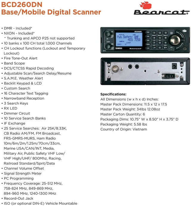 Alt view image 3 of 4 - Uniden BCD260DN Feature-Packed Digital Base/Mobile Scanner