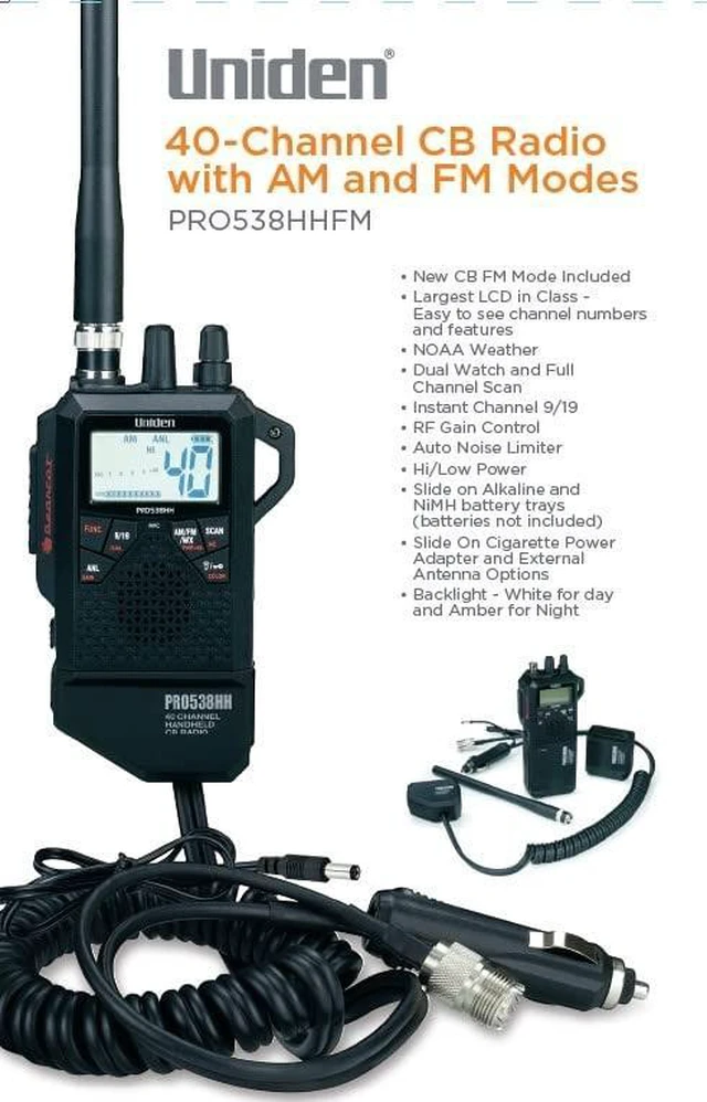 Alt view image 5 of 8 - Uniden PRO538HHFM Pro Series 40-Channel Weatherband Handheld CB Radio with Whip Antenna, Black, PRO538HHFM