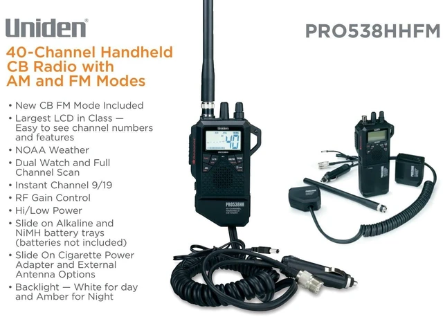 Alt view image 8 of 8 - Uniden PRO538HHFM Pro Series 40-Channel Weatherband Handheld CB Radio with Whip Antenna, Black, PRO538HHFM