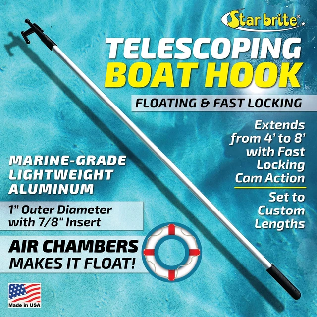 Alt view image 17 of 19 - star brite boat hook telescoping, floating & unbreakable extends from 4' to 8'