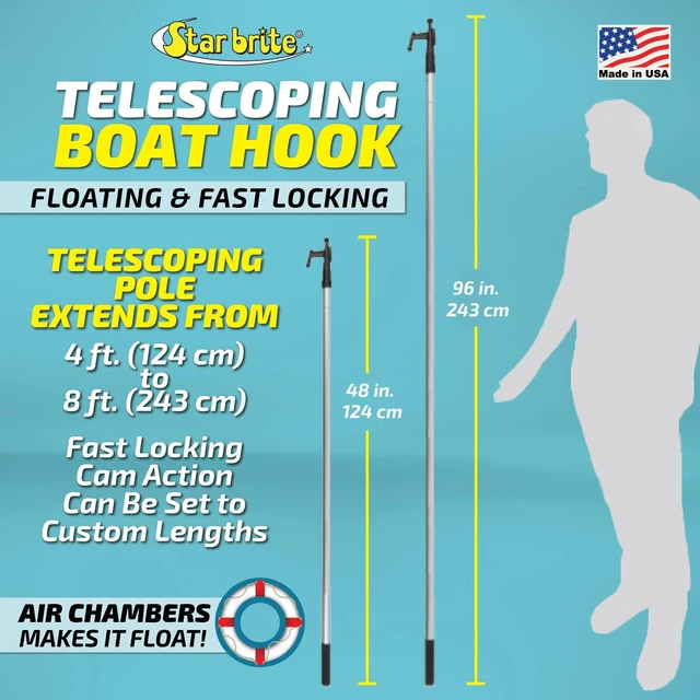 Alt view image 19 of 19 - star brite boat hook telescoping, floating & unbreakable extends from 4' to 8'