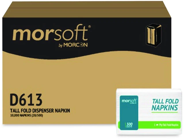 Main image of Morsoft Tall Fold Dispsenser Napkins 1-Ply 3.5 x 5 White 500/Pack 20 Packs/Carton D613