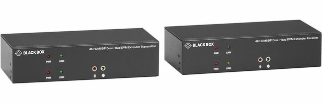 Main image of Black Box KVX Series KVM Extender Kit over Fiber 4K Dual-Monitor HDMI/DisplayPort USB 2.0 Serial Audio Local Video