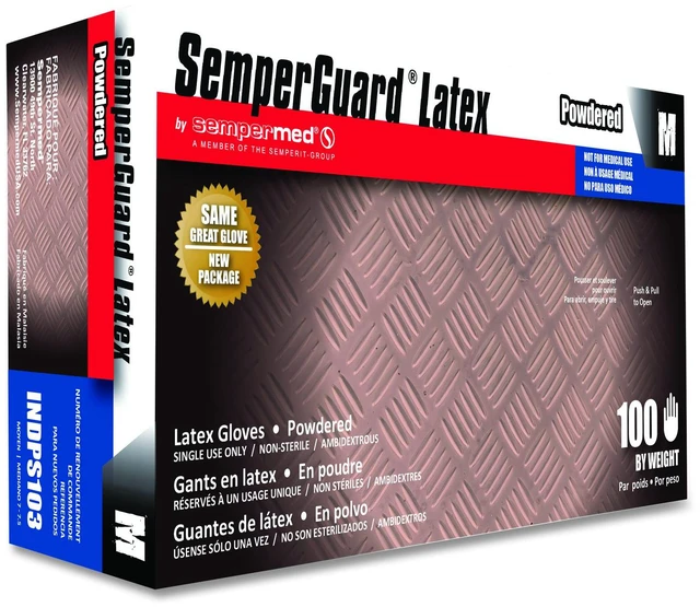 Main image of Latex Gloves Powdered Medium 4 mil Thick 9.45" Long Cream 100/Box 10 Boxes/Carton INDPS103