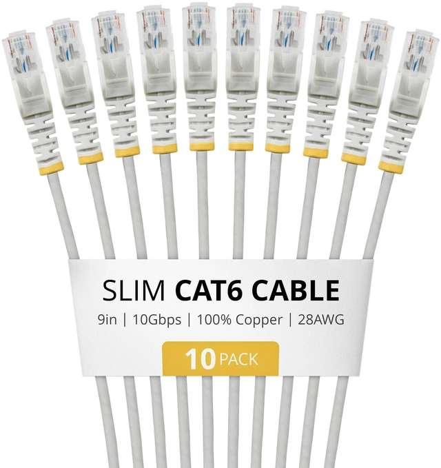 Main image of 10-PACK OF SLIM CAT6 CABLES IS IDEAL FOR MULTIPLE SETUPS; SUPPORTS 10GBPS AND 10