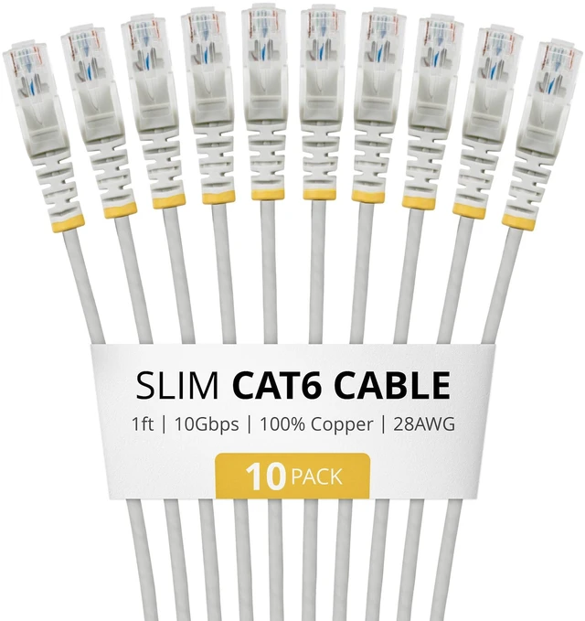 Main image of 10-PACK OF SLIM CAT6 CABLES IS IDEAL FOR MULTIPLE SETUPS; SUPPORTS 10GBPS AND 10