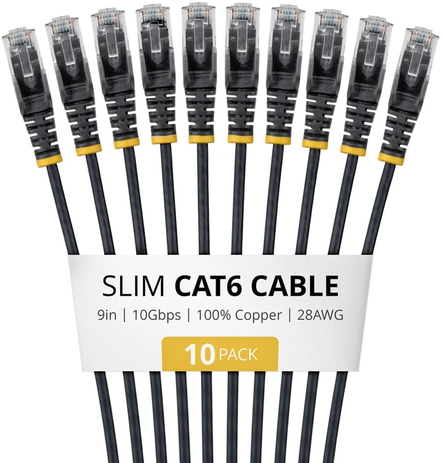 Main image of 10-PACK OF SLIM CAT6 CABLES IS IDEAL FOR MULTIPLE SETUPS; SUPPORTS 10GBPS AND 10