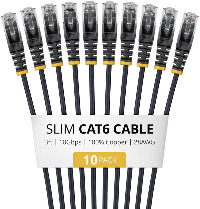 Main image of 10-PACK OF SLIM CAT6 CABLES IS IDEAL FOR MULTIPLE SETUPS; SUPPORTS 10GBPS AND 10