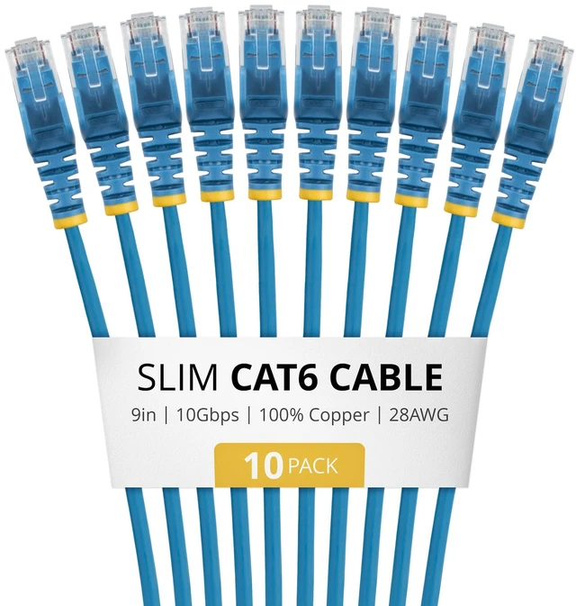 Main image of 10-PACK OF SLIM CAT6 CABLES IS IDEAL FOR MULTIPLE SETUPS; SUPPORTS 10GBPS AND 10