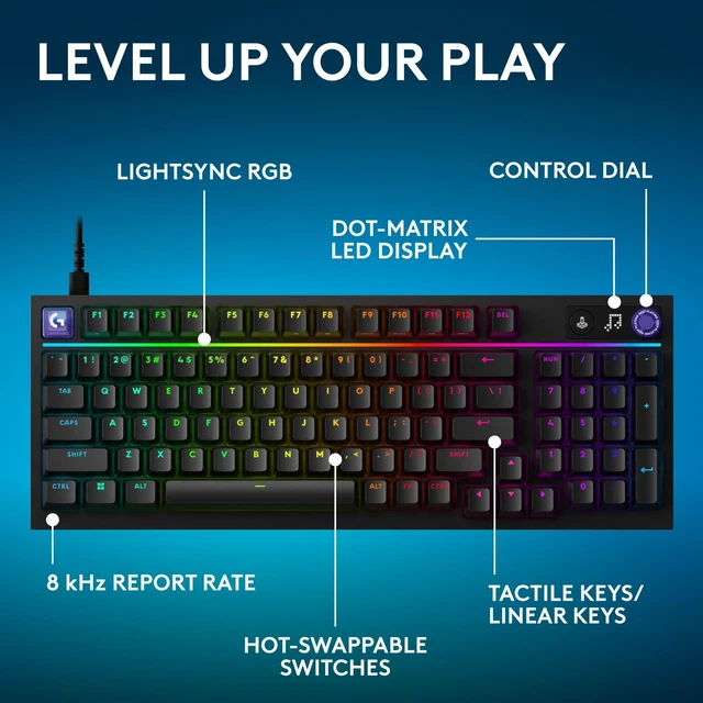 Alt view image 7 of 10 - Logitech 920014213 G316 X 98 Hot Swappable Gasket Mount Wired Gaming Keyboard with Linear Switches and Dial - Black