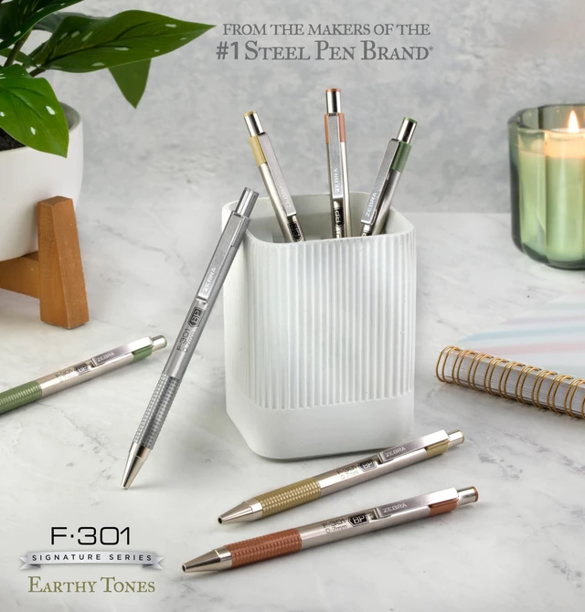 Alt view image 2 of 7 - F-301 Signature Series Earthy Tones Ballpoint Pen Retractable Fine 0.7 mm Black Ink Sandstone Barrel 4/Pack 27254