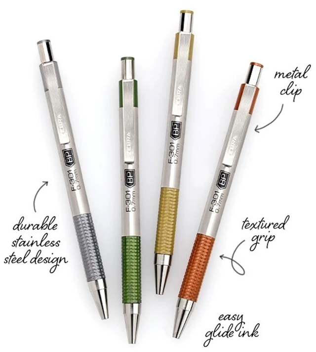 Alt view image 4 of 7 - F-301 Signature Series Earthy Tones Ballpoint Pen Retractable Fine 0.7 mm Black Ink Sandstone Barrel 4/Pack 27254