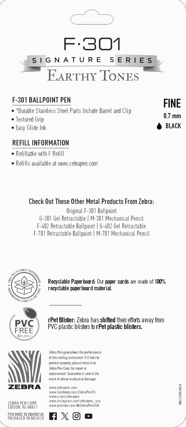 Alt view image 6 of 7 - F-301 Signature Series Earthy Tones Ballpoint Pen Retractable Fine 0.7 mm Black Ink Sandstone Barrel 4/Pack 27254