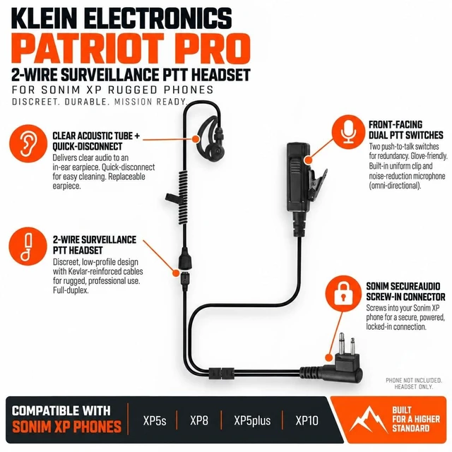 Alt view image 2 of 6 - KLEIN PATRIOT PRO WIRED PTT HEADSET - HEADSET - WIRED - COMPATIBLE WITH SONIM XP